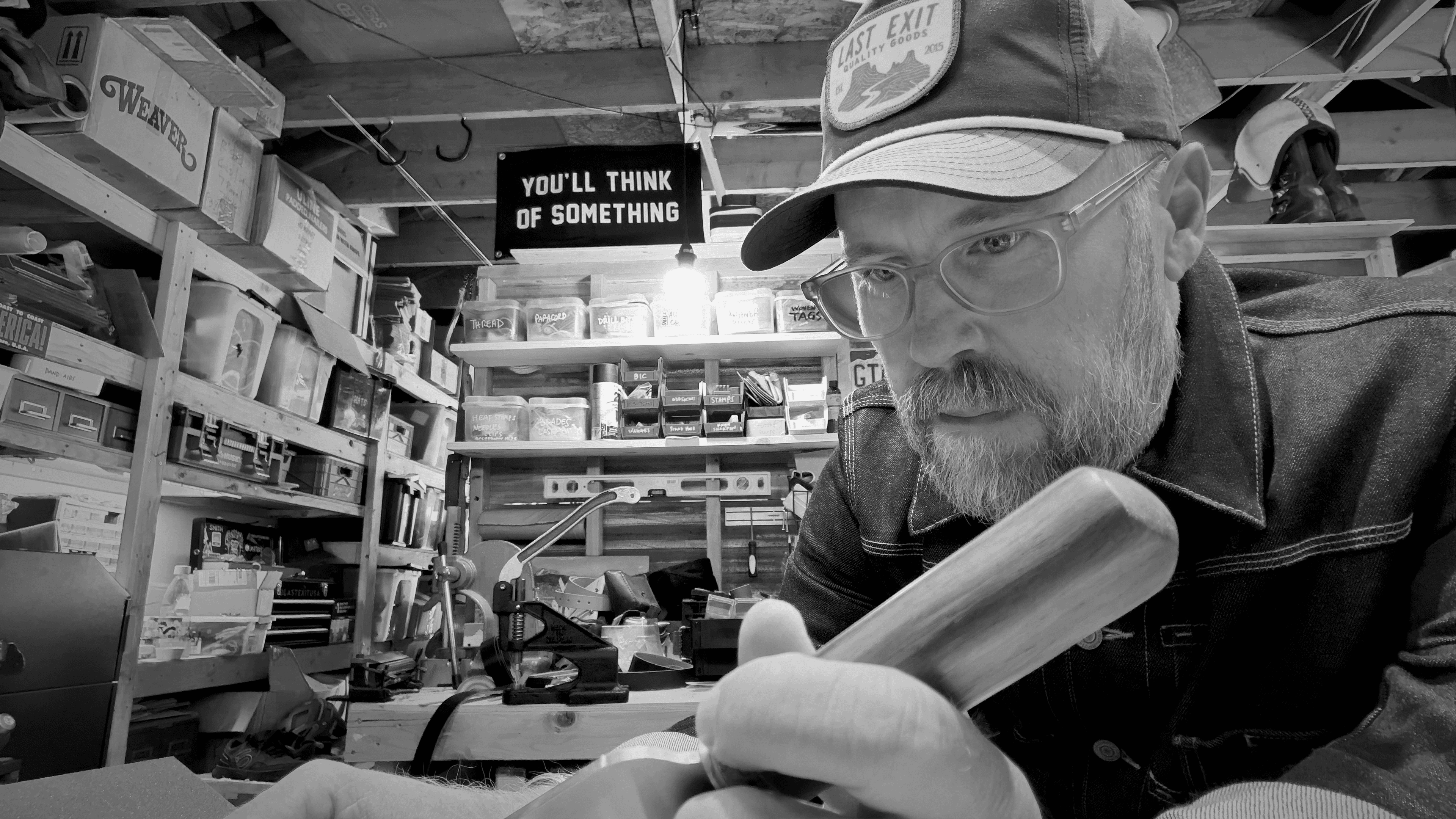 Ryan Mayo working at the bench in his shop